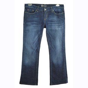 BeBe Dark Denim Jeans Size 31 Back Pocket Silver Sequin Detail Logo Boot Cut